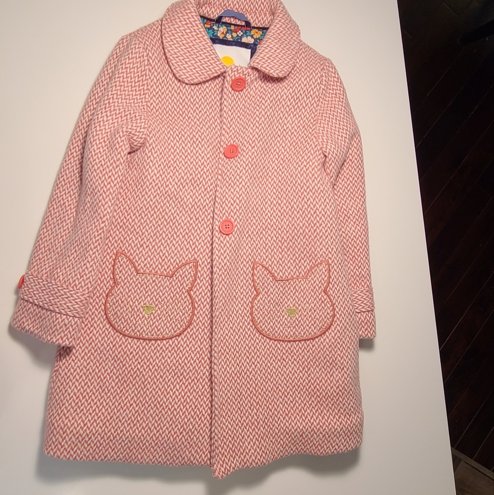 Wool blend Princess Coat Girls 5-6 Pink Coral Tweed with Cat pockets